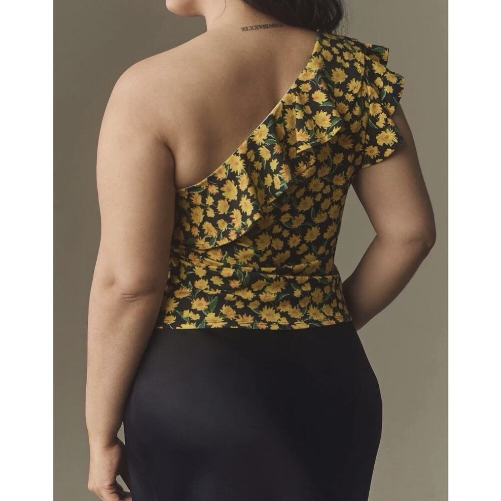 ANTHROPOLOGIE x MAEVE One-Shoulder Ruffled Top Yellow Floral Sz 1X NWT {3Z22} - Picture 2 of 6